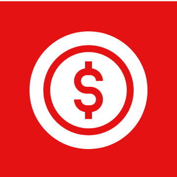 A red background with white dollar sign in the center.